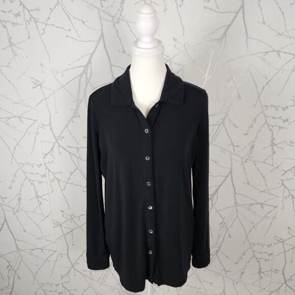 Wilfred Black Tencel Stretch Jersey Button Front Pose Shirt - Picture 1 of 5